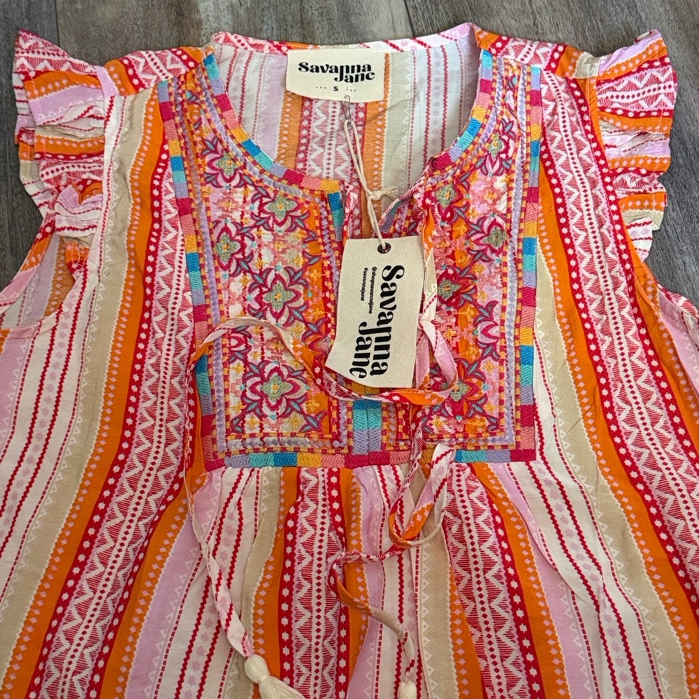 Savanna Jane Pink and‎ Orange Striped Blouse - Picture 3 of 7